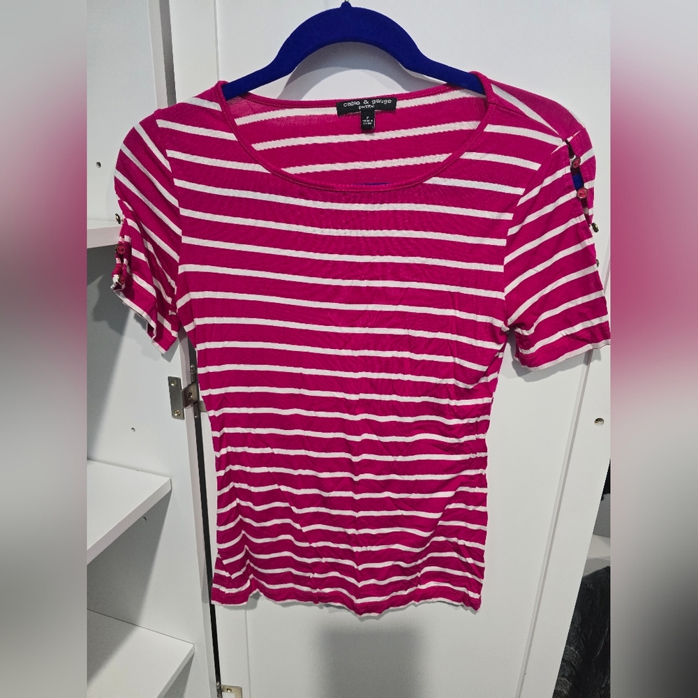 Cable & Gauge Pink Striped Women's Top